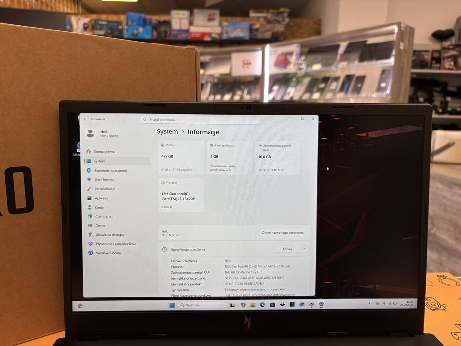 Jak Nowy! Laptop Acer Nitro V i5/16GB/512GB SSD/RTX2050 -Gwarancja!