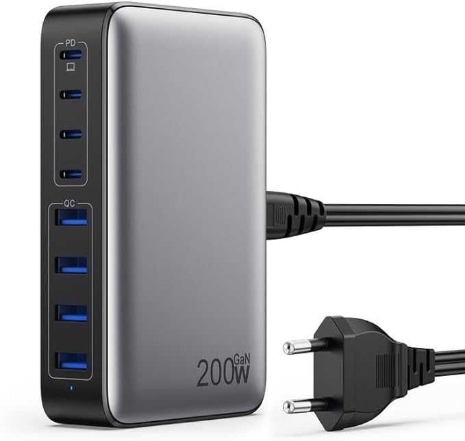 Ładowarka USB C 200 W, blok ładowarki USB C  8-portowy szybki ładujący