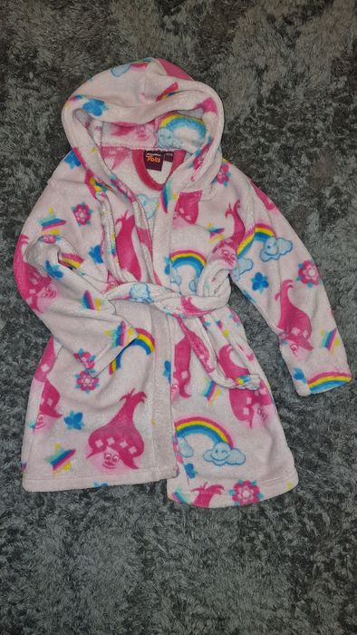 Szlafrok Dziewczęcy 110 116 Trolls grubszy porządny miękki róż tęcza