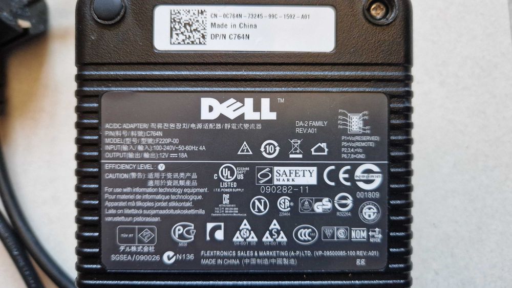 Zasilacz ładowarka DELL 12V 18A 220W 8pinów Seria DA-2 0C764N