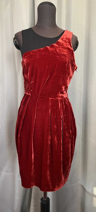 Sukienka welur z jedwabiem, kolor wina, H&M 2010 r. R. 36