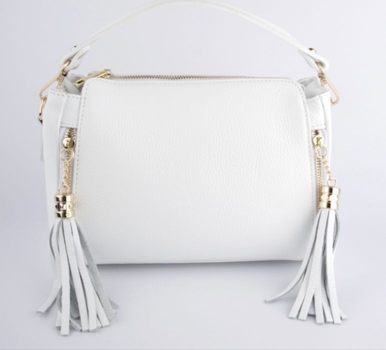 Сумка шкіряна біла бежева чорна Італія Мягкая сумка кожаная через плеч