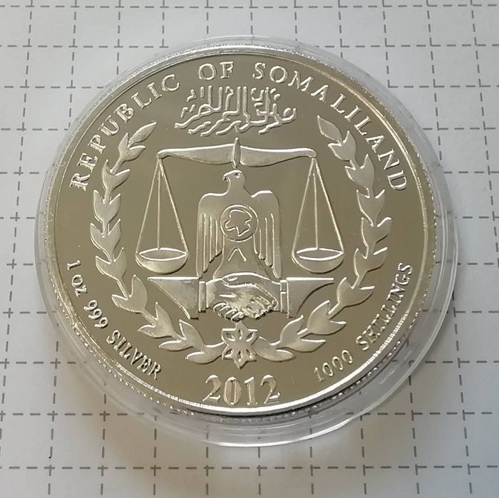 Сомаліленд 1000 шилінгів 2012р. СРІБЛО. Рік дракона! ПРУФ.