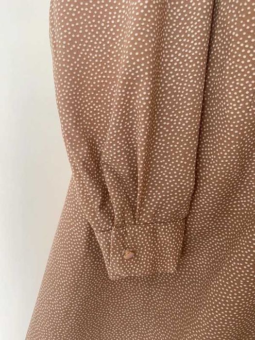 Beżowa sukienka maxi 48 4XL w kropki plus size elegancka szyta na miar