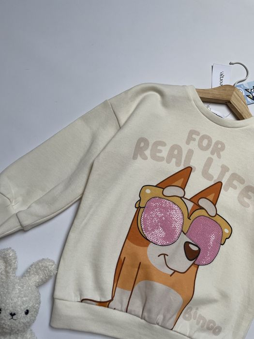 104 110 George Bluey kremowa jasna bluza dresowa z cekinami ciepła UK