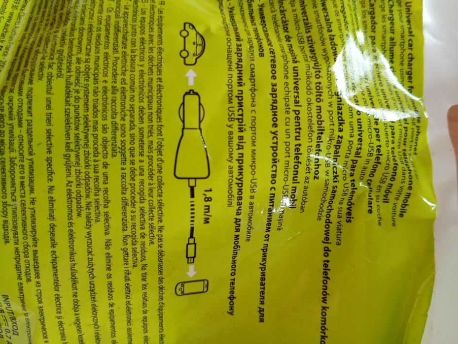 ładowarka samochodowa AUCHAN 12-24V USB micro czarna kabel 1,8m nowa