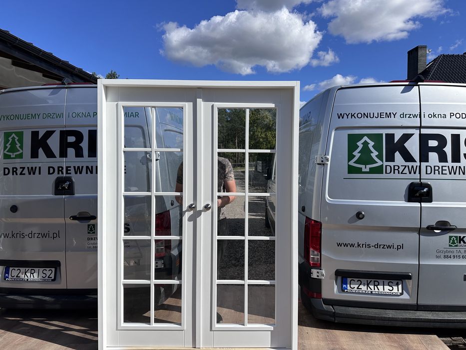 Drzwi drewniane dwuskrzydłowe OD RĘKI białe na wymiar cała Polska