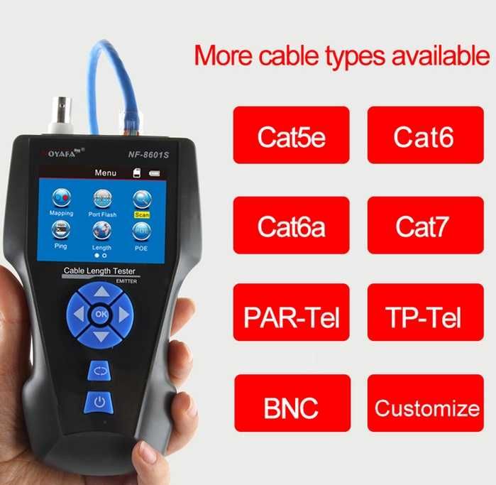 NOYAFA NF-8601S  тестер  мережевого кабелю RJ45 CAT6 Lan трекер PoE