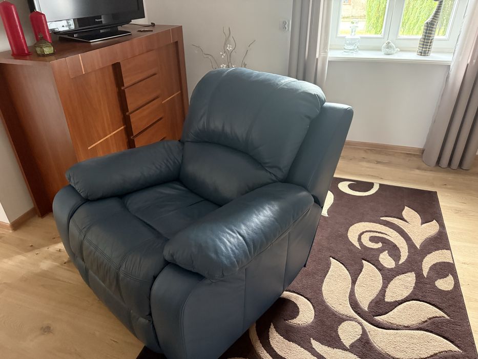 Skórzany, bujany, rozkladany fotel  typu relax