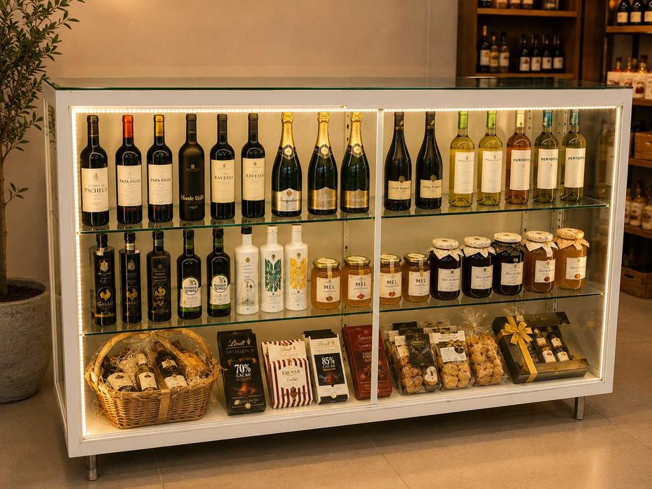 Móvel expositor em vidro  Ideal para exposição de produtos em lojas, cafés, pastelarias ou espaços comerciais.