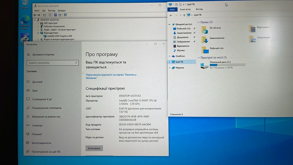 Lenovo ThinkCentre m720q i3-8100T 8/128gb міні ПК