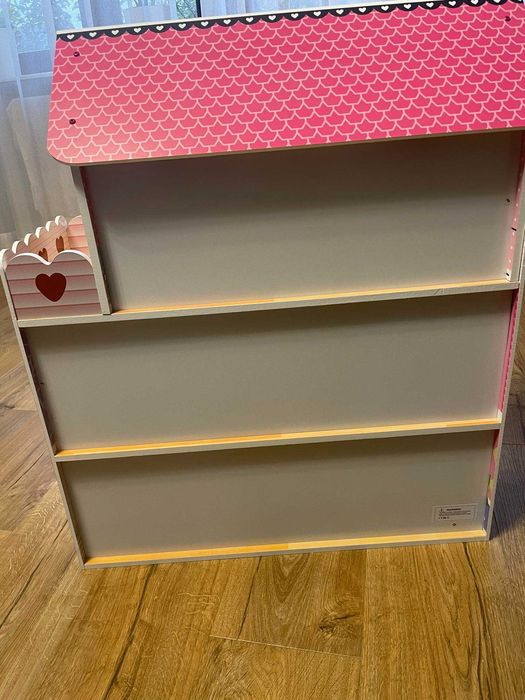 DREWNIANY DUŻY Domek dla lalek + mebelki oświetlenie LED różowy 70 cm
