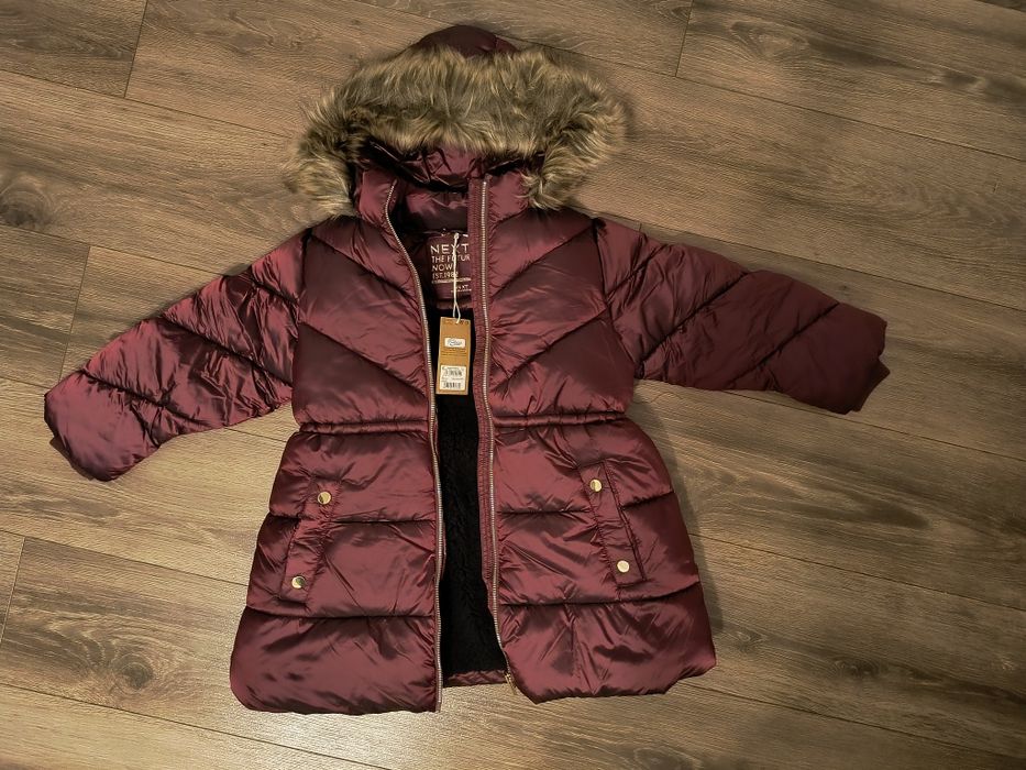 NOWA ciepła zimowa kurtka NEXT bordowa rozm. 122