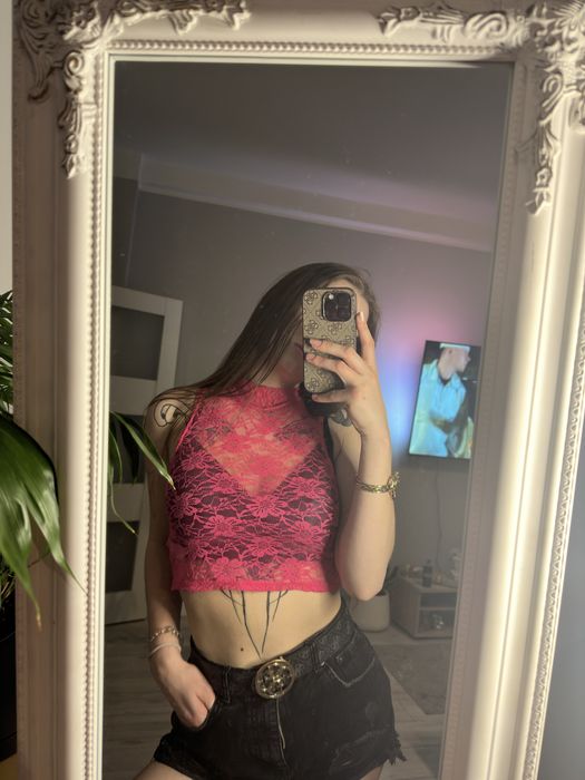 Rózowy koronkowy top / Boohoo/ 40