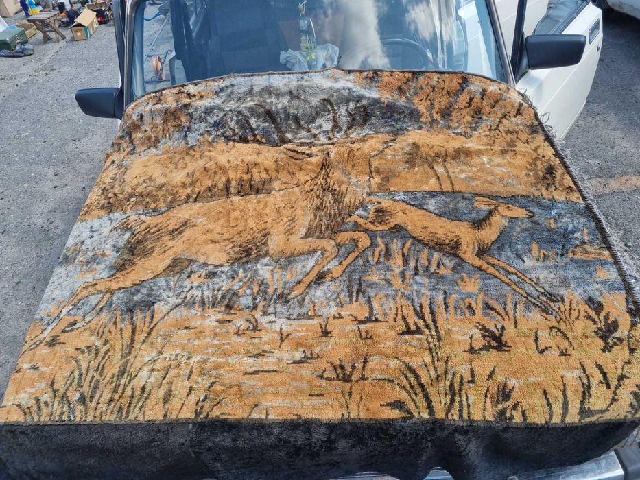 гобеленовый ковер с оленями,плюшевый винтаж