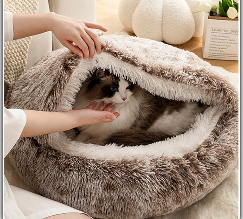 Legowisko Poduszka Kojec Dla Kota Psa Pluszowe Duże Domek Buda 2w1