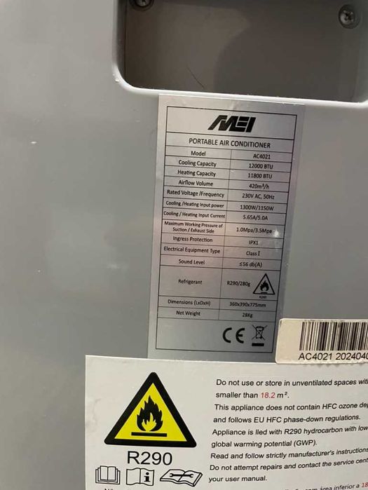 Ar Condicionado Portátil / Desumidificador – 12 000 BTU – R290