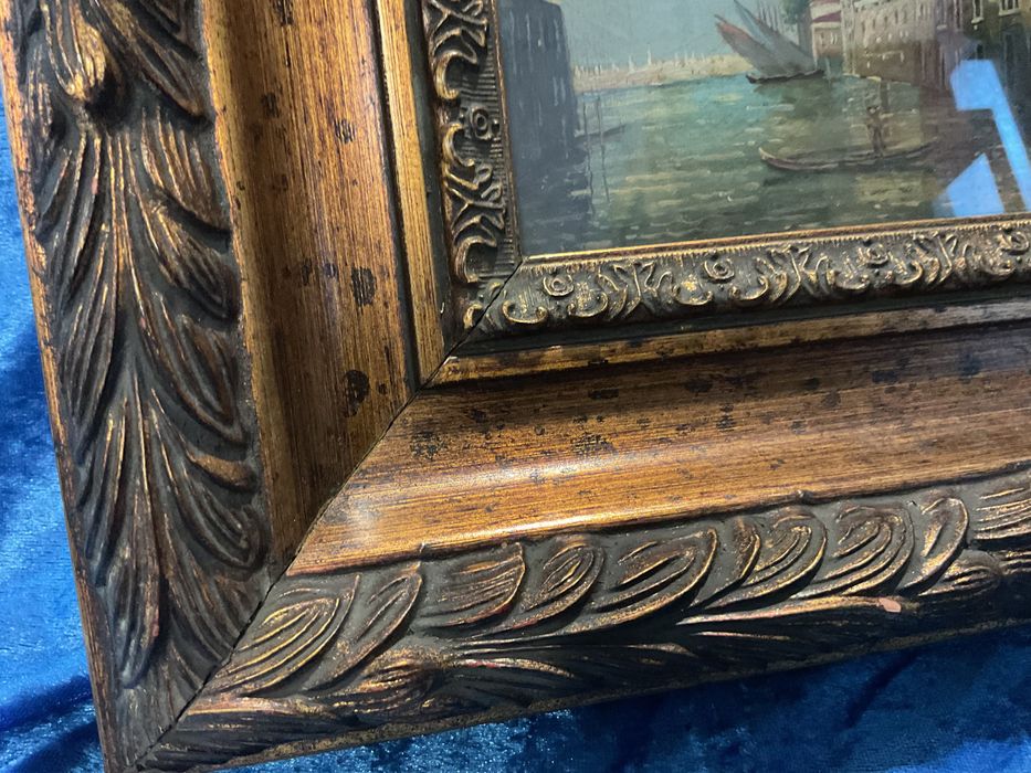 Quadro pintura on board frente com vidro peça vintage 34x29cm