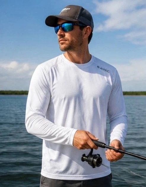 Чоловічий лонгслів новий  HI-TEC UPF 30 SUN SHIRT спортивний сонцезахисний потовідводний легкі літні  в зал в похід білий M L XL XXL опт роздріб