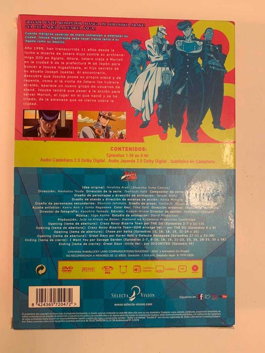 Jojo's Bizarre Adventure 3ª Temporada em 8 DVDs (Castelhano)