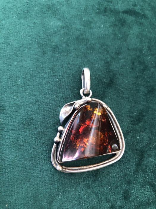 Zawieszka wisior bursztyn srebro vintage