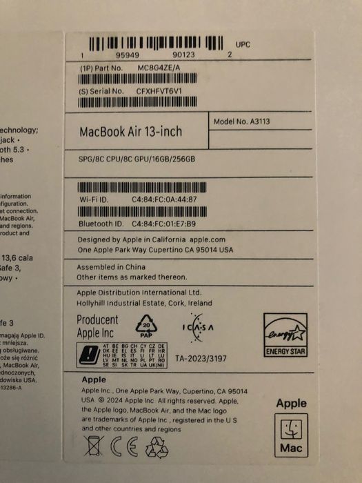 Apple MacBook Air 13”6 M3 2024
