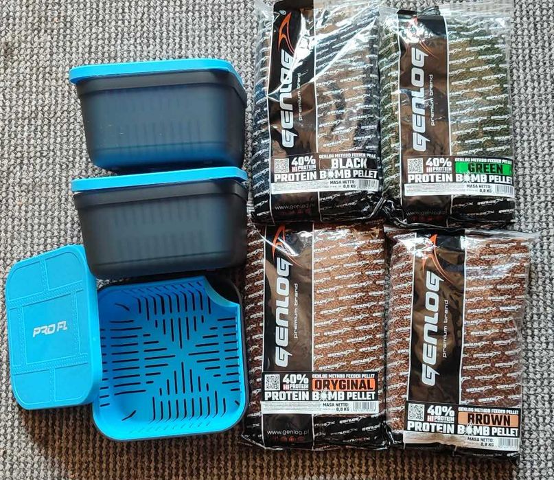 zestaw feeder 3x pojemniki z sitkiem do namaczania + 4x 800g pellet 2mm mix