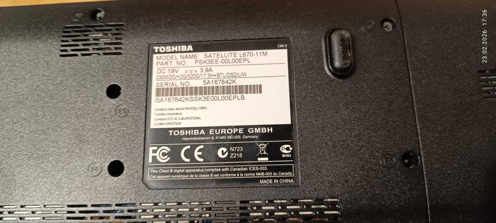 Laptop Toshiba Satellite L670-11M (na części) + bateria 4200 mAh