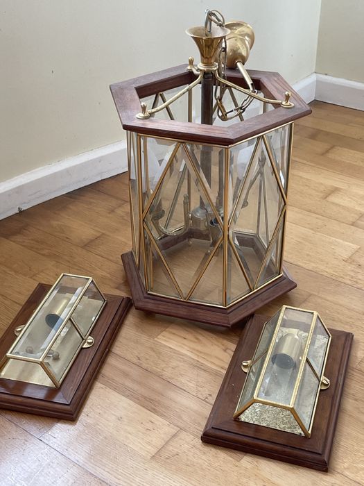 Conjunto candelabro e candeeiros de parede