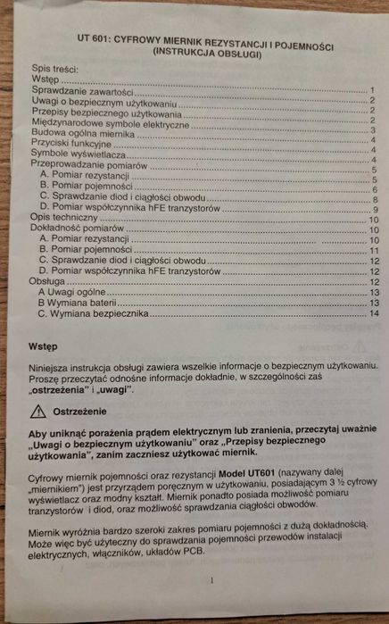 Miernik uniwersalny cyfrowy UT601