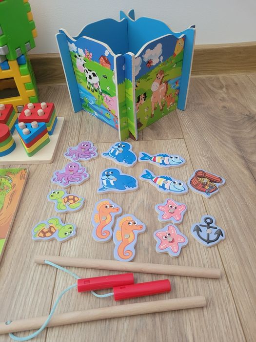 Zestaw drewnianych zabawek zabawki edukacyjne + gratis
