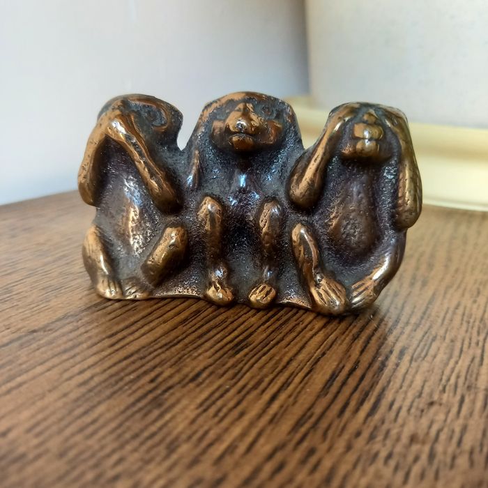 Brąz, stara figurka TRZY MAŁPY.