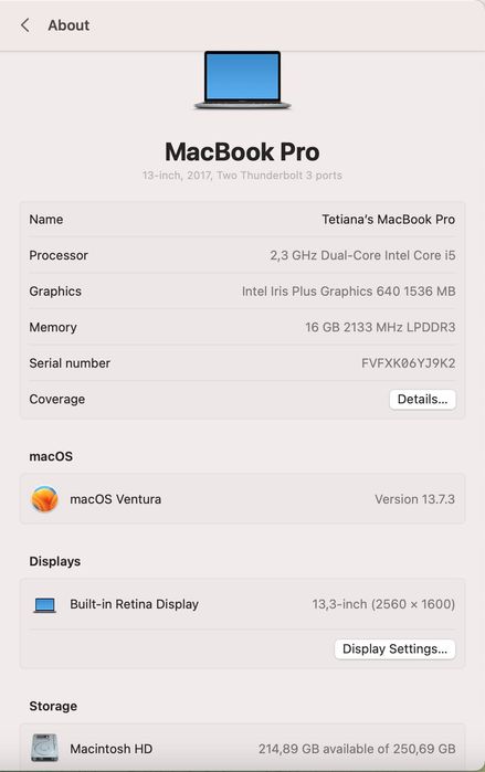 MacBook Pro 13" (2017) • 16GB RAM • 256GB SSD • Bardzo dobry stan