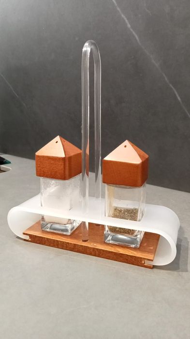 Designerski PRZYPRAWNIK z 2 pojemnikami szklanymi,włoski z Biesse