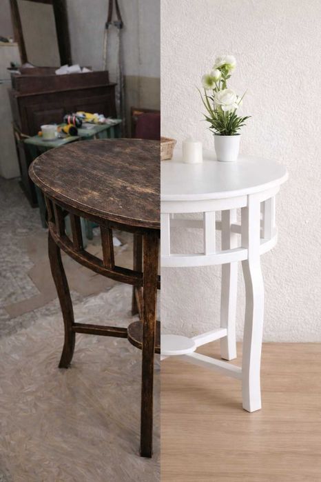 Mesa de apoio - madeira maciça  restaurada à mão