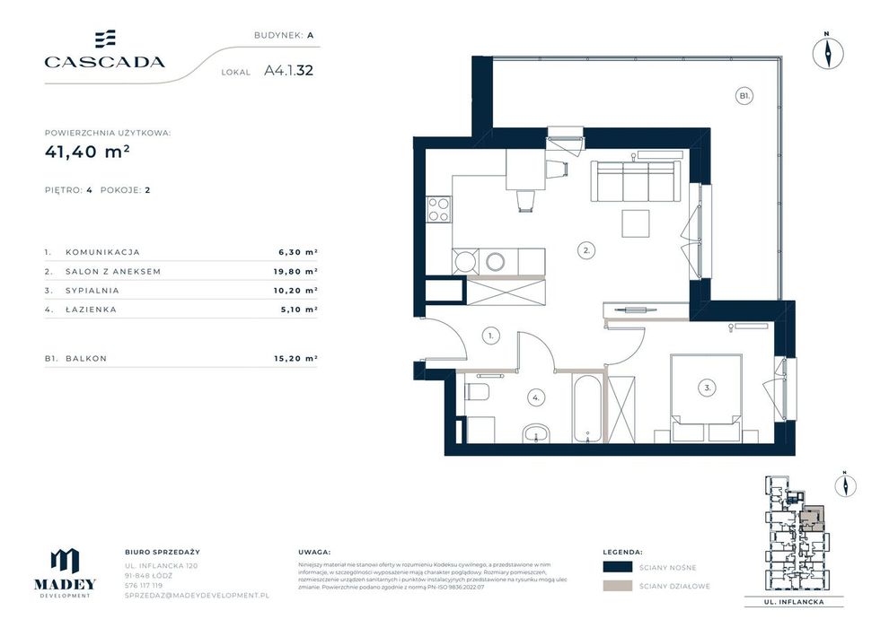 2-pokojowe mieszkanie 41m2 + balkon