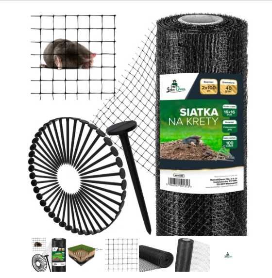 Siatka na krety nornice mocna czarna 40g/m2 400m2 - 2szt + KOTWY