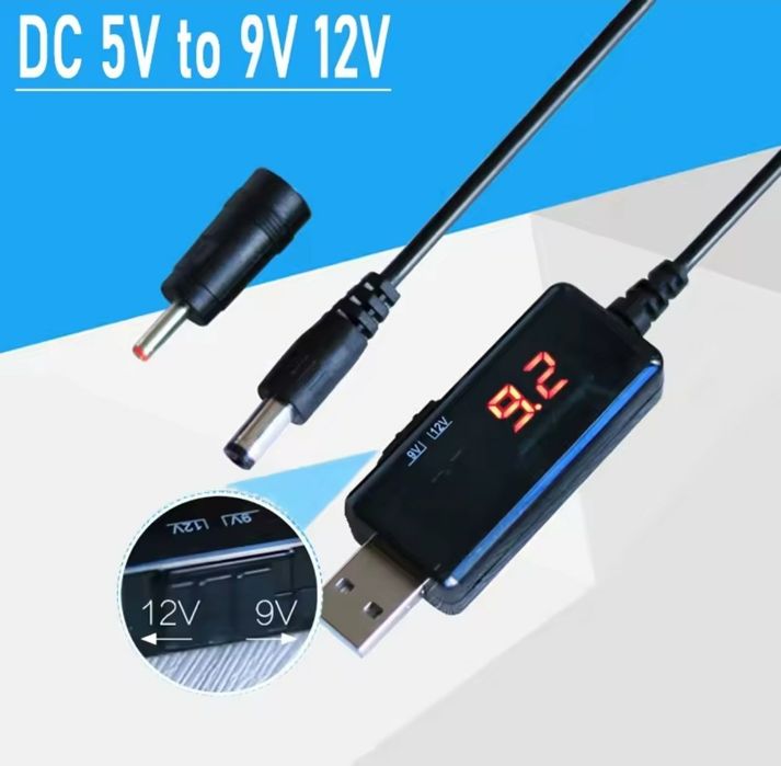 Кабель питания для Wi-Fi роутера USB с 5V на 9V/12V с переключателем