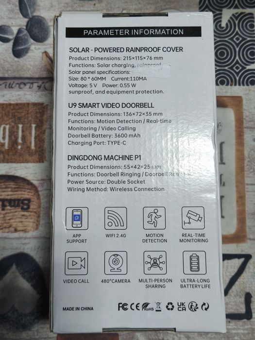 Capa protetora de chuva para campainha com painel solar