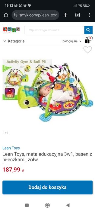 Mata niemowlęca edukacja 3w1 basenik z piłeczkami Lean Toys Żółwik