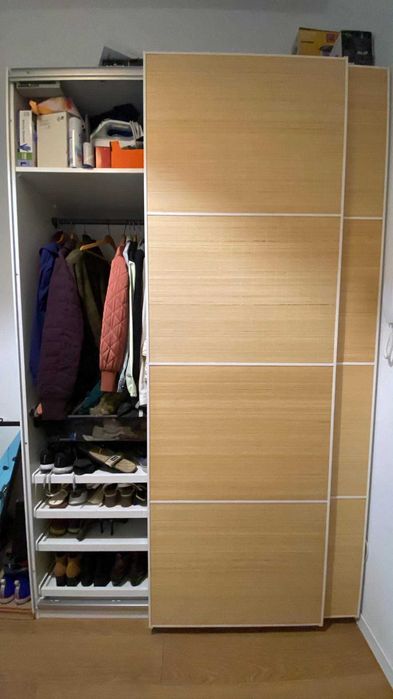 Szafa Ikea Pax 150x66x236 (2 moduły x 75) drzwi przesuwne bambus FJELLHAMAR
