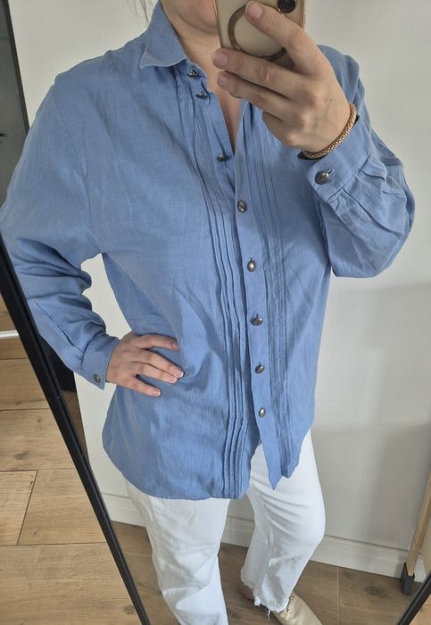 Koszula elegancka wizytowa niebieska shirt blue do pracy made in Austr