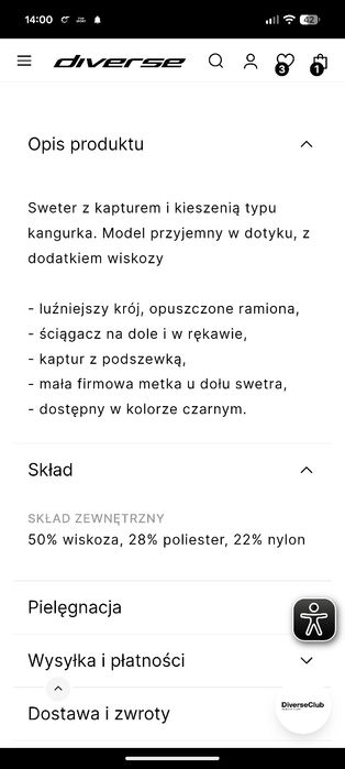 Nowy sweter z kapturem Diverse rozmiar XL