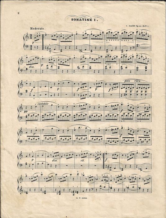 PIANO: Partitura de Coleção: C. Gurlitt Op.54 Nº 1 - Ed. Aug. Cranz - Carimbo Lambertini