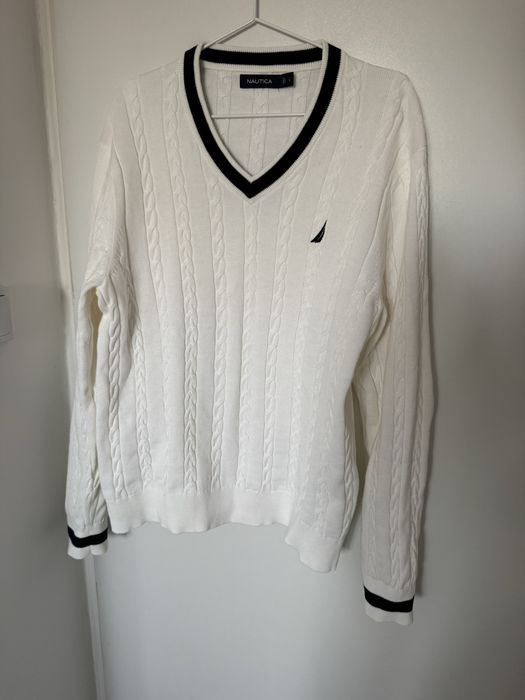 Sweter Nautica biały L cable knit jak nowy
