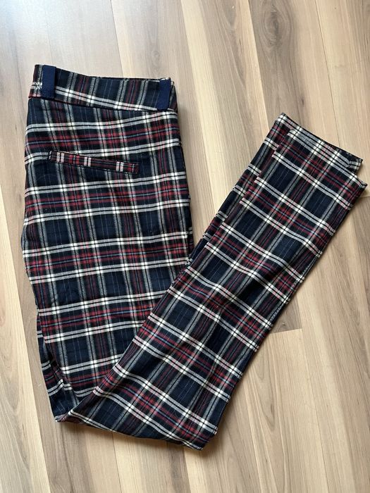 Spodnie w kratę granatowe czerwone skinny Reserved 38