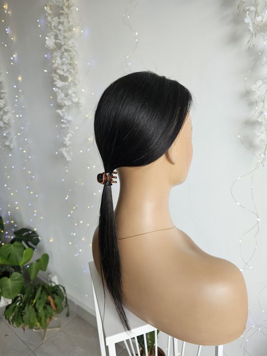 Mini topper tupet mono baza Lucy włosy naturalne 50cm czarny kolor