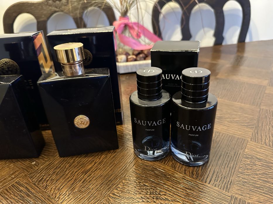 Puste flakony Versace Dylan Blue i Dior Sauvage