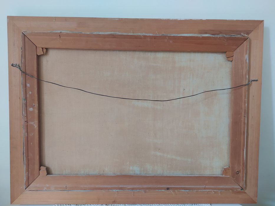 Wyprzedaż. Piękny obraz piękna rama domek nad jeziorem o zachodzie sło