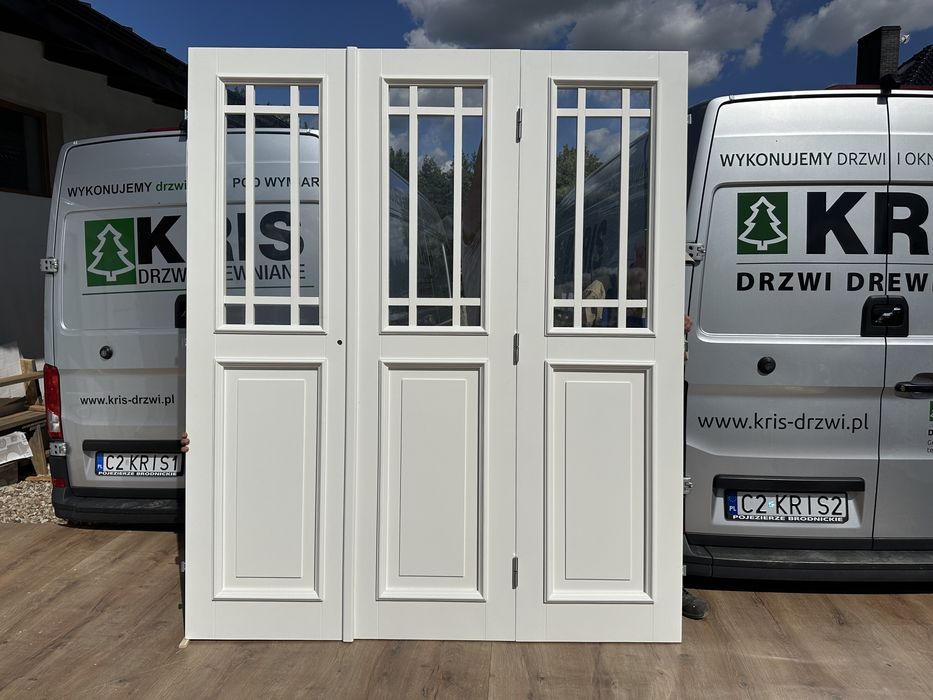 Drzwi wewnętrzne drewniane trzyskrzydłowe Białe Na Wymiar Montaż PL